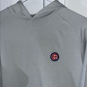 New Peter Millar Crown Gray Stretch Chicago Cubs Hooded Hoodie Golf sweatshirt S